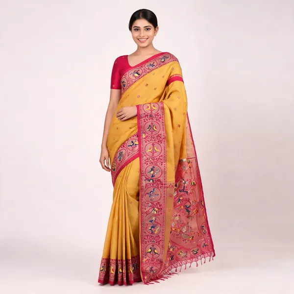 Yellow_Paithani_Banarasi_Silk_Saree_For_Women