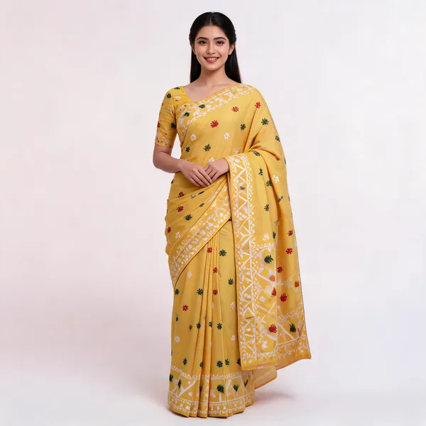 Yellow_Banarasi_Cotton_Silk_Saree_For_Women