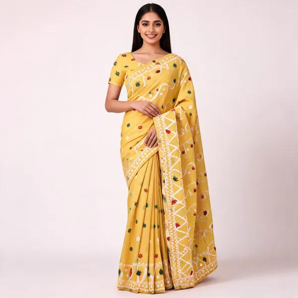 Yellow_Banarasi_Cotton_Silk_Saree_For_Women