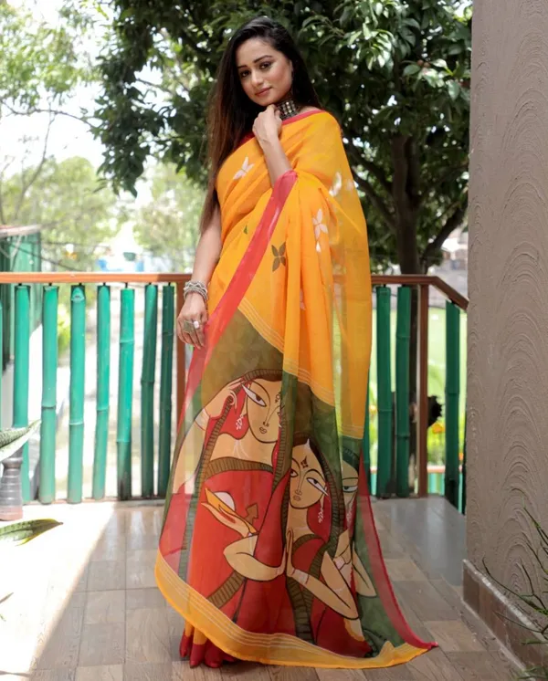 Yellow_Cotton_Linen_Saree_For_Women