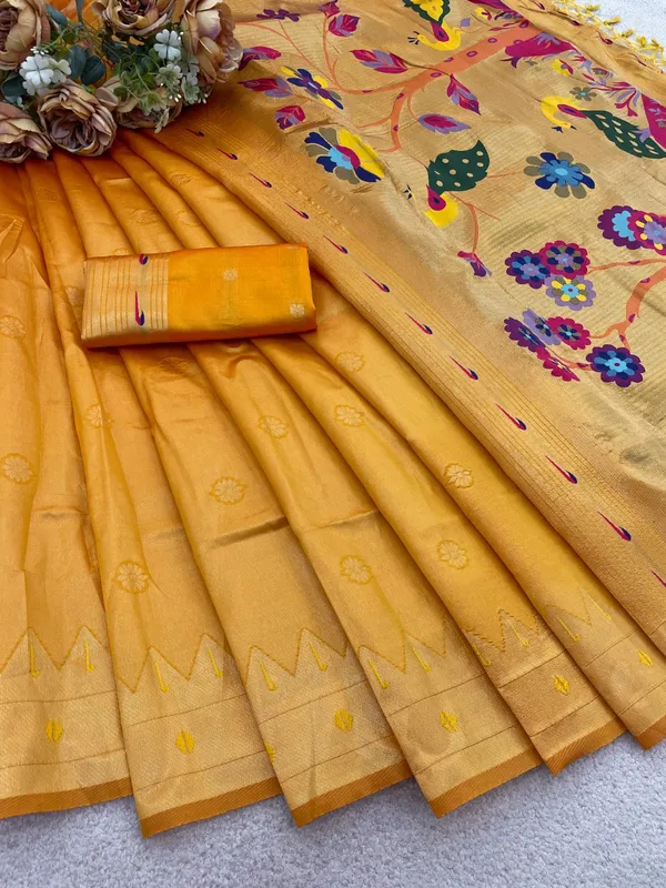 Yellow_Paithani_Banarasi_Silk_Saree_For_Women