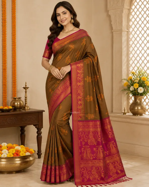 Banarasi_Kanjeevaram_Silk_Saree_with_Rich_Zari_Weaving_and_festive_and_wedding_wear_And_Party_Wear_collection_With_Tassels_Latkan_And_Blouse_Piece