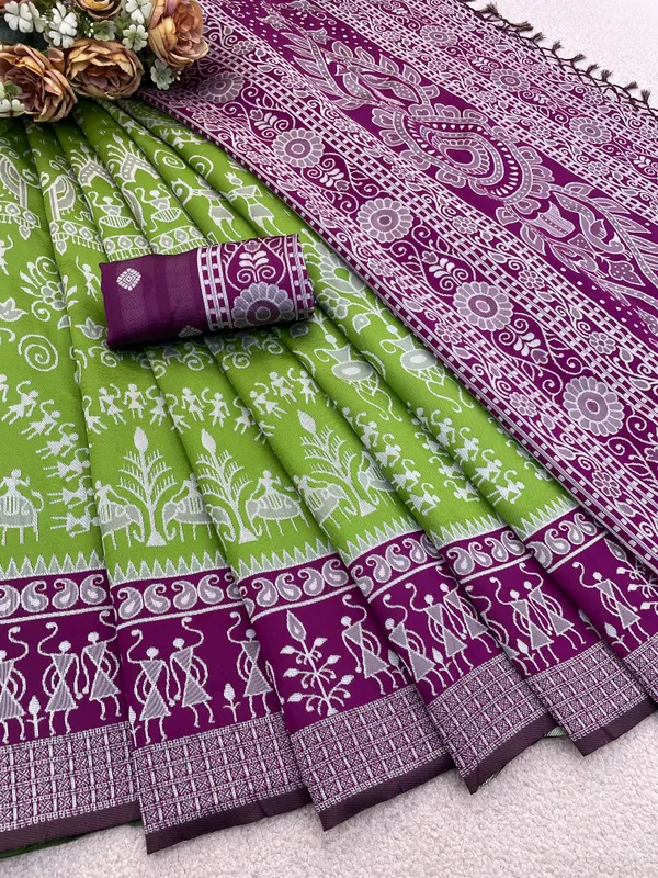 Green_And_Purple_Banarasi_Art_Silk_Saree_For_Women
