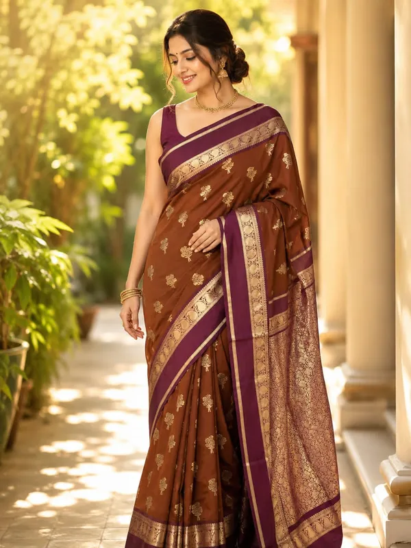 Brown_Lightweight_Soft_Kanjeevaram_Silk_Saree_For_Women