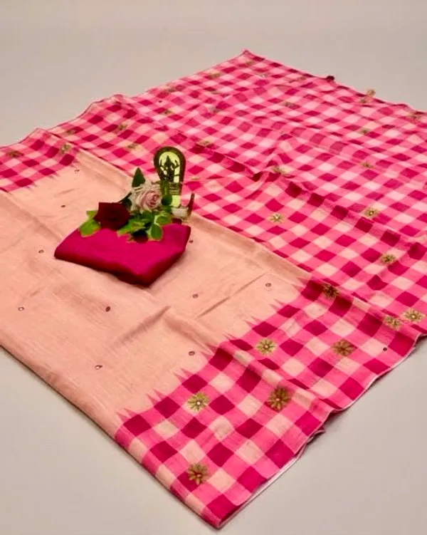 Pink__Cotton_Linen_Saree_For_Women