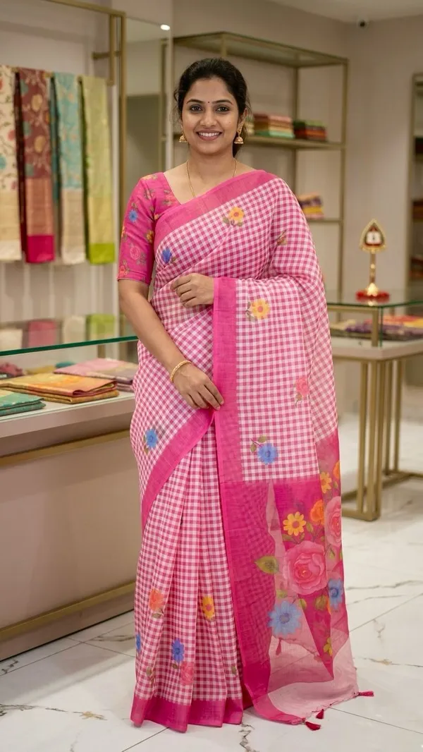 Pink__Cotton_Linen_Saree_For_Women