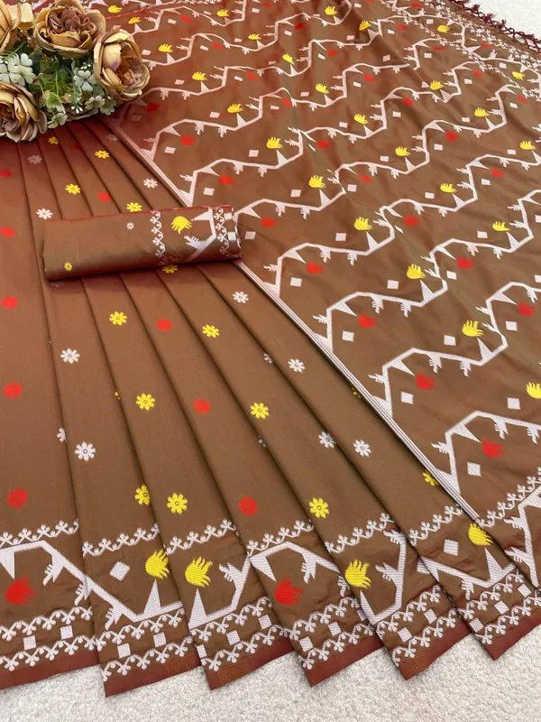 Brown_Soft_Kanchipuram_Litchi_Korvai_Silk_Saree_For_Women