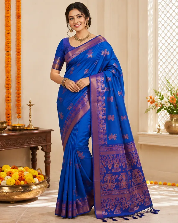 Banarasi_Kanjeevaram_Silk_Saree_with_Rich_Zari_Weaving_and_festive_and_wedding_wear_And_Party_Wear_collection_With_Tassels_Latkan_And_Blouse_Piece