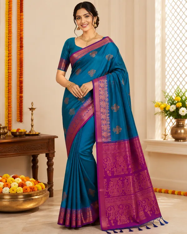 Banarasi_Kanjeevaram_Silk_Saree_with_Rich_Zari_Weaving_and_festive_and_wedding_wear_And_Party_Wear_collection_With_Tassels_Latkan_And_Blouse_Piece