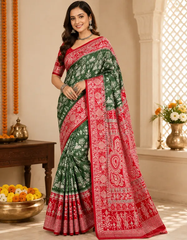 Sambalpuri_Banarasi_Silk_Kanjeevaram_Saree_Traditional_Party_Wear_beautifully_crafted_with_traditional_weaving_with_Tassels_Latkan_and_Blouse_Piece