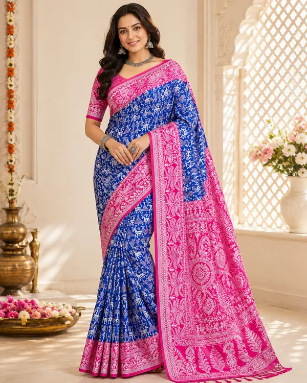 Banarasi_Kanjeevaram_Silk_Saree_with_Rich_Zari_Weaving_and_festive_and_wedding_wear_And_Party_Wear_collection_With_Tassels_Latkan_And_Blouse_Piece