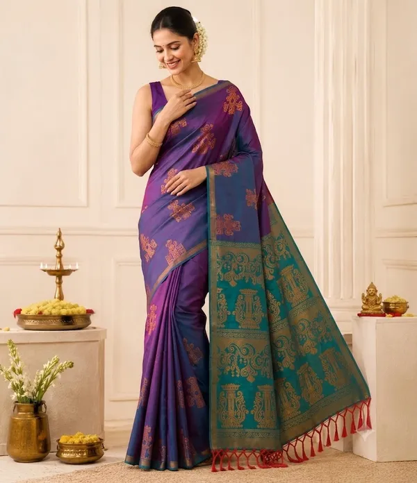Banarasi_Kanjeevaram_Silk_Saree_with_Rich_Zari_Weaving_and_festive_and_wedding_wear_And_Party_Wear_collection_With_Tassels_Latkan_And_Blouse_Piece