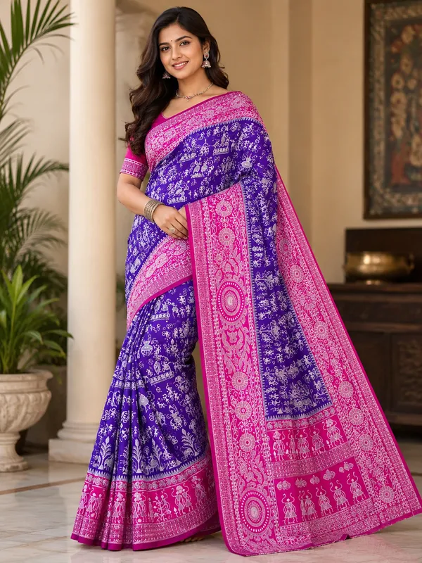 Blue_And_Pink_Banarasi_Art_Silk_Saree_For_Women