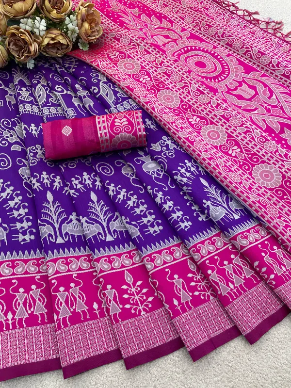 Blue_And_Pink_Banarasi_Art_Silk_Saree_For_Women