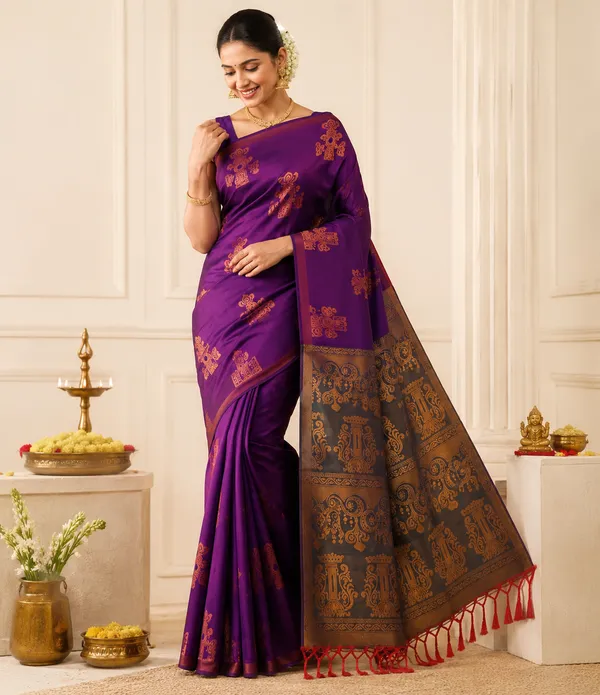 Banarasi_Kanjeevaram_Silk_Saree_with_Rich_Zari_Weaving_and_festive_and_wedding_wear_And_Party_Wear_collection_With_Tassels_Latkan_And_Blouse_Piece