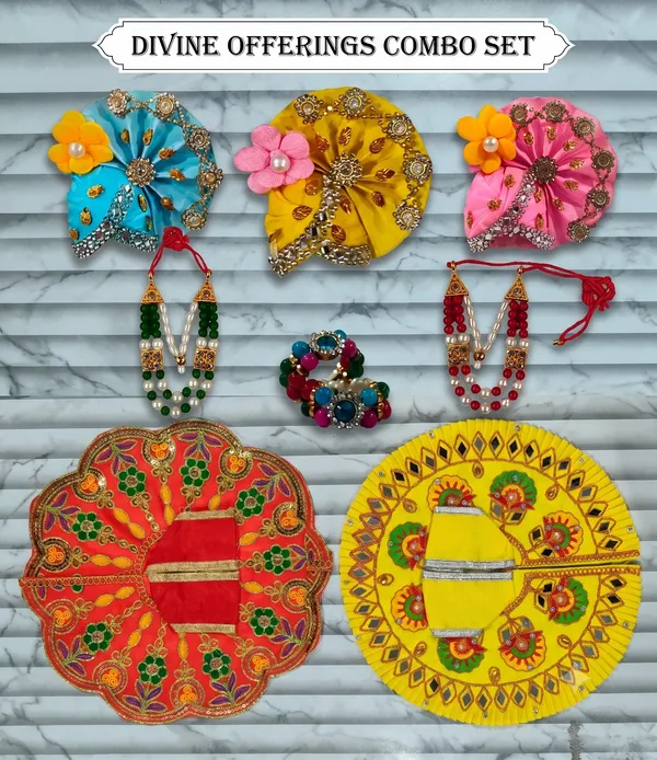 Laddu_Gopal_Poshak_Combo_Set_Size_5_-_Includes_2_Poshaks,_1_Mukut,_1_Mala,_and_1_Kada_Jodi_Assorted_Colors,_Same_Design