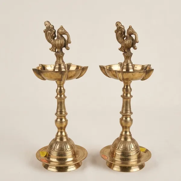Handcrafted_11_Peacock_Brass_Samayi_Diya_Set_of_2_for_Religious_Occasion_And_Puja_Decor