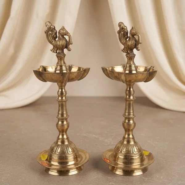 Handcrafted_11_Peacock_Brass_Samayi_Diya_Set_of_2_for_Religious_Occasion_And_Puja_Decor