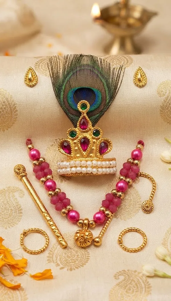 Premium_Laddu_Gopal_Combo_Set_-_2_Pcs_Designer_Poshak,_1_Pc_Mukut_Mala_Jewellery_Set,_And_1_Pc_Velvet_Asan_6_Size_Colors_May_Vary,_Design_Same