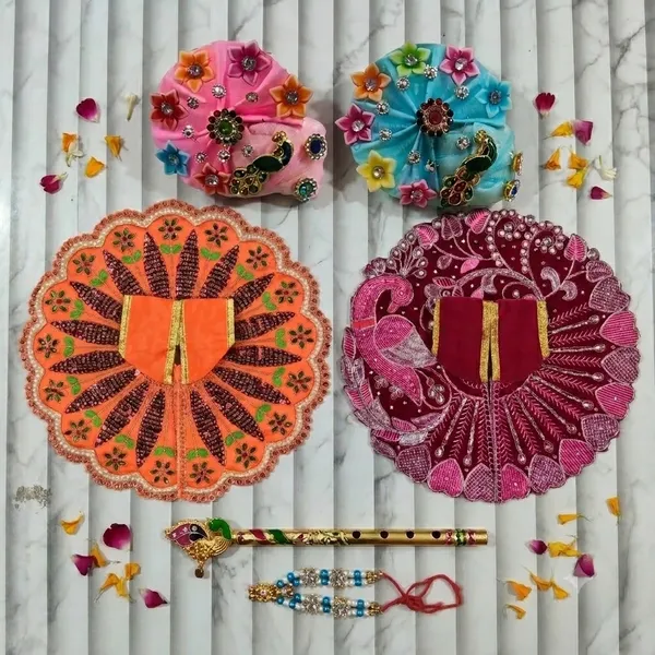 6_No._Laddu_Gopal_Poshak_Combo_Set_-_2pc_Dress,_1pc_Mukut,_1_Basuri,_1_Mala_Assorted_Colors,_Same_Design