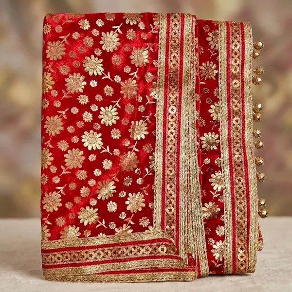 Premium_Red_Velvet_Chunri_with_Gold_Foil_Floral_Print_and_Gota_Patti_Border_2_Meters_Bridal_Dulhan_Dupatta,_Mata_Rani_Puja_Chunni,_Festive_Wedding_Dupatta