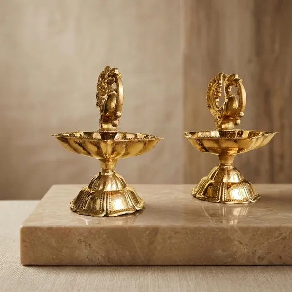 Pure_Brass_Peacock_Diya_Set_of_2_-_3-Inch_Designer_Pital_Samai_And_Oil_Lamp_for_Puja_And_Home_Decor