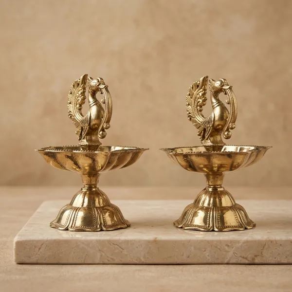 Pure_Brass_Peacock_Diya_Set_of_2_-_3-Inch_Designer_Pital_Samai_And_Oil_Lamp_for_Puja_And_Home_Decor