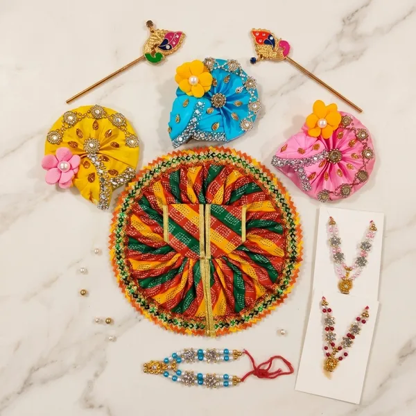 Designer_Laddu_Gopal_Poshak_Combo_Set_Size_6_-_Includes_2_Poshaks,_1_Mukut,_1_Bansuri,_And_1_Mala_Assorted_Colors,_Same_Design