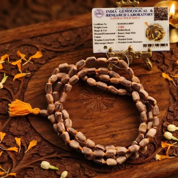 IGRL_Certified_Natural_Tulsi_Wood_Rosary_Mala_17.88_Grams_Brown_Drilled_Beads_for_Prayer,_Meditation,_and_Jaap
