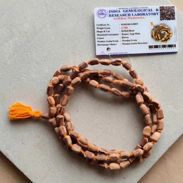 IGRL_Certified_Natural_Tulsi_Wood_Rosary_Mala_17.88_Grams_Brown_Drilled_Beads_for_Prayer,_Meditation,_and_Jaap