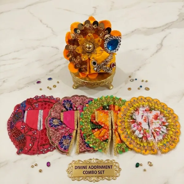 Laddu_Gopal_Ji_Poshak_Combo_Set_Size_3_-_4_Pcs_Poshak_And_1_Pc_Mukut_Assorted_Colors,_Same_Design