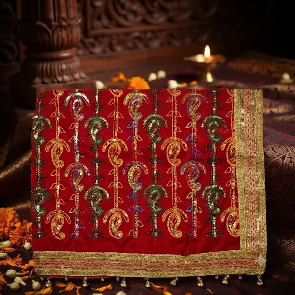 Preminum_Handprinted_Red_Makmal_Velvet_Chunari_Dupatta_with_Sequin_Work_for_Pooja_and_Bridal_Wear_2_Meters,_Pack_of_1