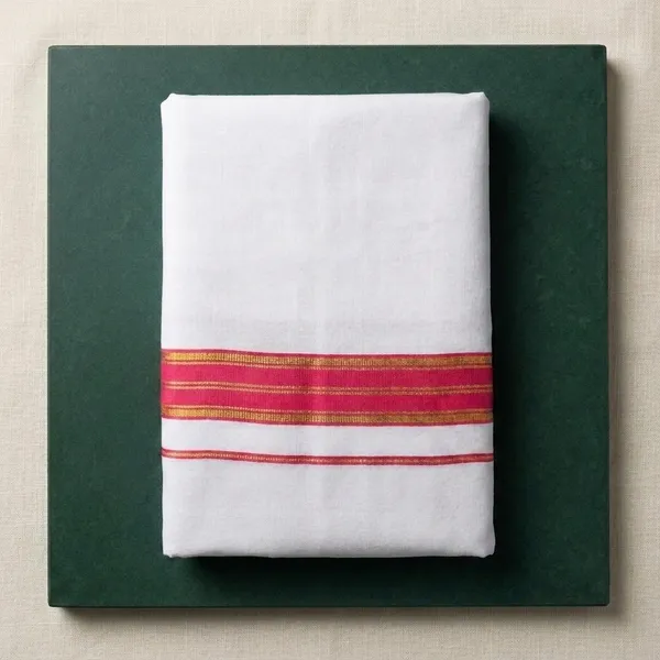 Premium_White_Cotton_Full-Length_Dhoti_with_Bold_Pink_And_Gold_Zari_Border_4.25_Mtrs