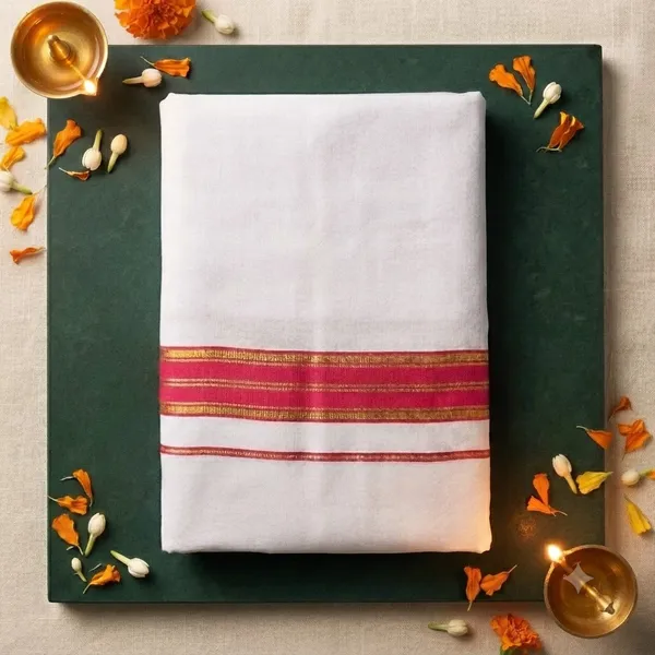 Premium_White_Cotton_Full-Length_Dhoti_with_Bold_Pink_And_Gold_Zari_Border_4.25_Mtrs