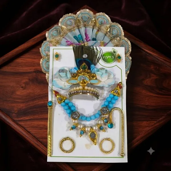 Laddu_Gopal_Heavy_Poshak_Combo_Set_Size_3_-_3-Piece_Dress_with_1-Piece_Mukut_Mala_Jewellery_Set_Assorted_Colors,_Same_Design