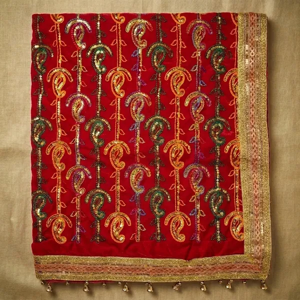 Preminum_Handprinted_Red_Makmal_Velvet_Chunari_Dupatta_with_Sequin_Work_for_Pooja_and_Bridal_Wear_2_Meters,_Pack_of_1