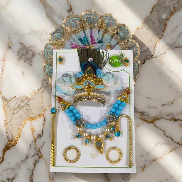 Laddu_Gopal_Heavy_Poshak_Combo_Set_Size_3_-_3-Piece_Dress_with_1-Piece_Mukut_Mala_Jewellery_Set_Assorted_Colors,_Same_Design