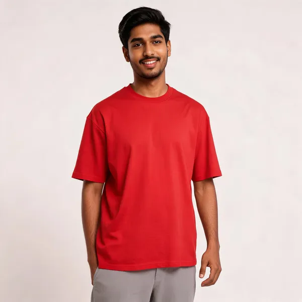 Red_Cotton_Relaxed_Fit_T-Shirt_For_Men_And_Peach