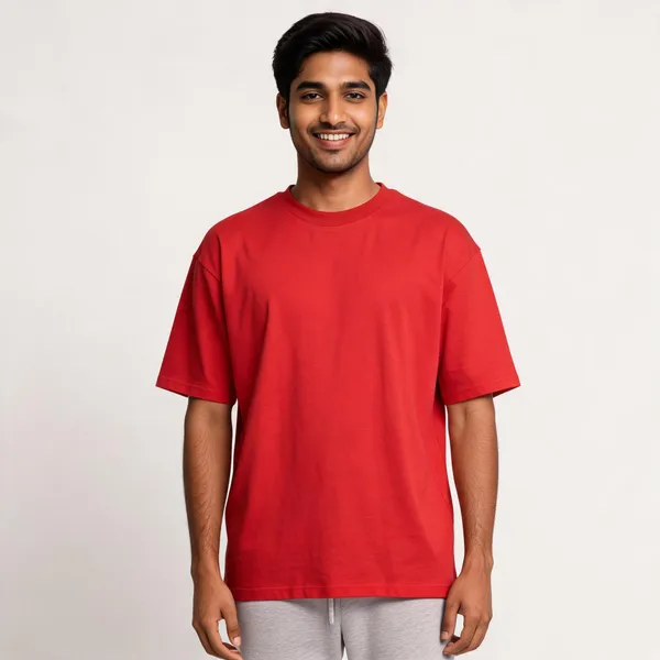 Red_Cotton_Relaxed_Fit_T-Shirt_For_Men_And_Peach