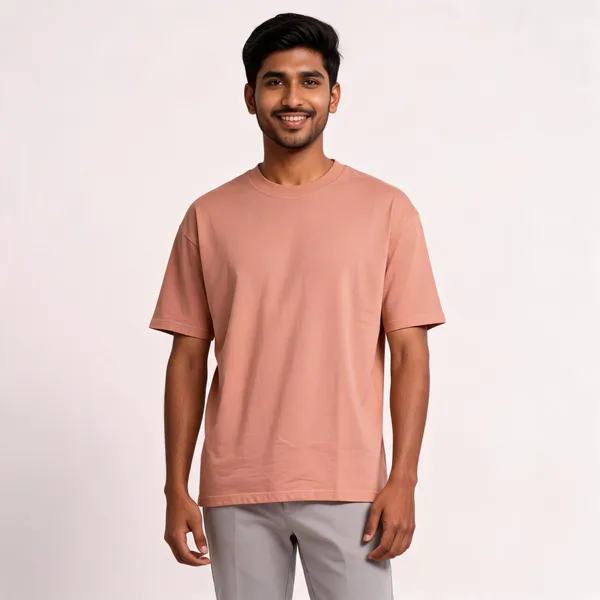 Red_Cotton_Relaxed_Fit_T-Shirt_For_Men_And_Peach