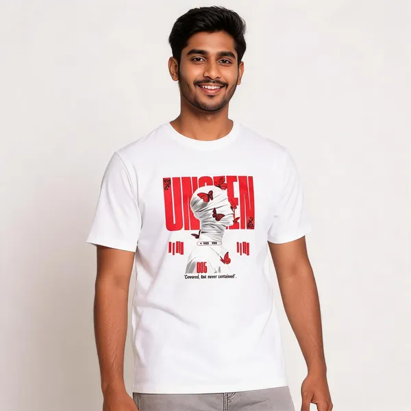 White_Cotton_Graphic_Print_Relaxed_Fit_T-Shirt_For_Men_And_Maroon_Cotton_Blend_Oversized