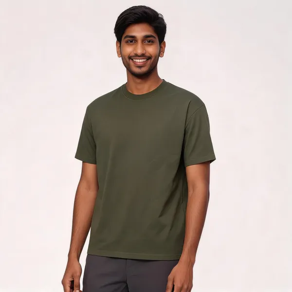 Slate_Blue_Cotton_Regular_Fit_T-Shirt_For_Men_And_Olive_Cotton_Blend
