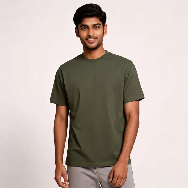 Slate_Blue_Cotton_Regular_Fit_T-Shirt_For_Men_And_Olive_Cotton_Blend