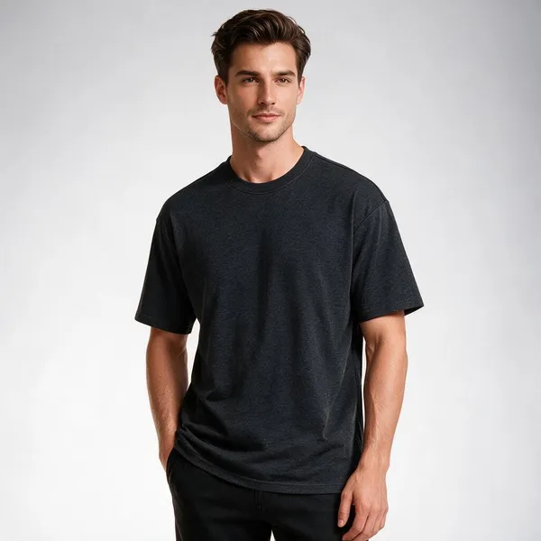 Black_Cotton_Textured_Regular_Fit_T-Shirt_For_Men