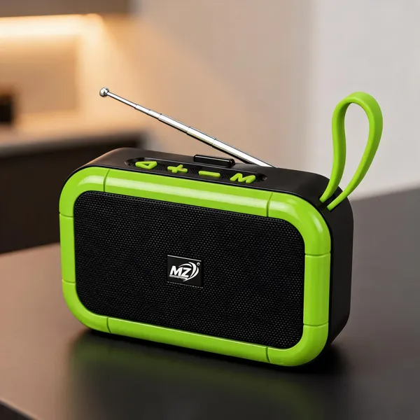 Mz_Black_Green_Bluetooth_5.4_Portable_Fm_Radio_Speaker