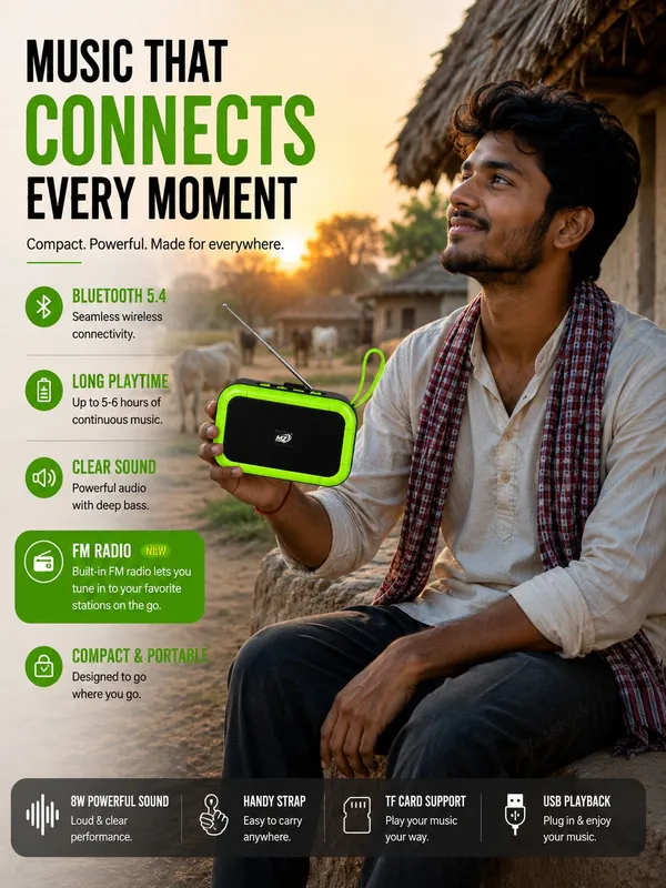 Mz_Black_Green_Bluetooth_5.4_Portable_Fm_Radio_Speaker