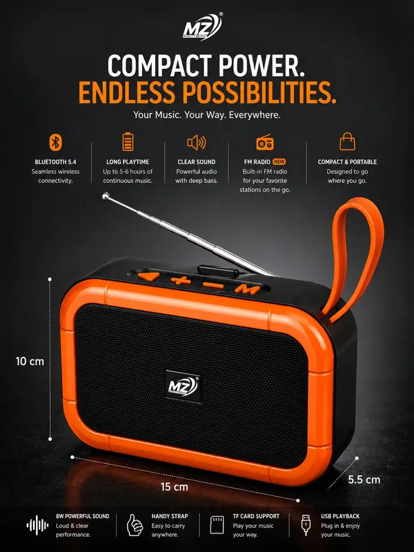 Mz_Black_Orange_Portable_Bluetooth_Speaker_With_Fm_Radio