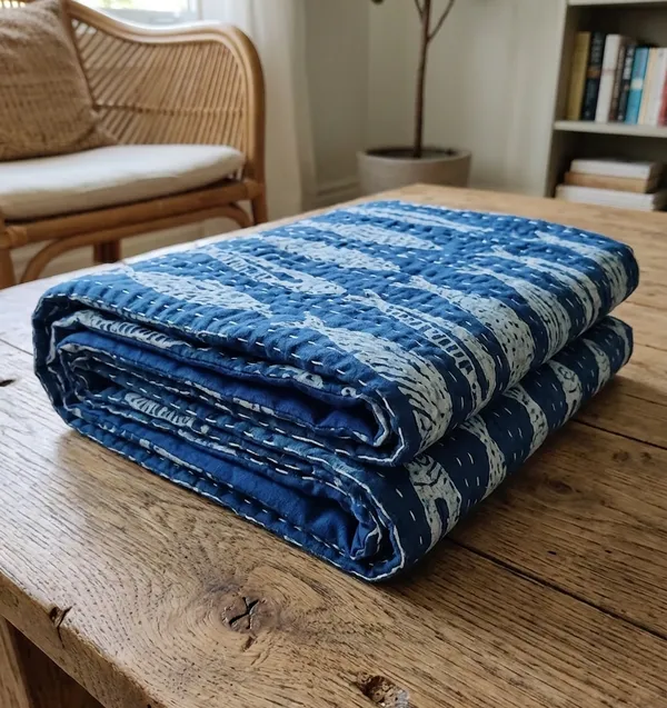 Blue_Cotton_Fish_Block_Printed_Cotton_Kantha_Quilt_Twin_Size_For_Home