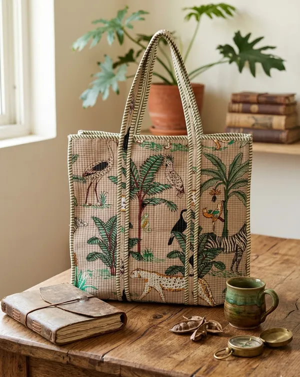 Beige_Jungle_Print_Cotton_Tote_Bags_Kantha_Pattern_For_Women