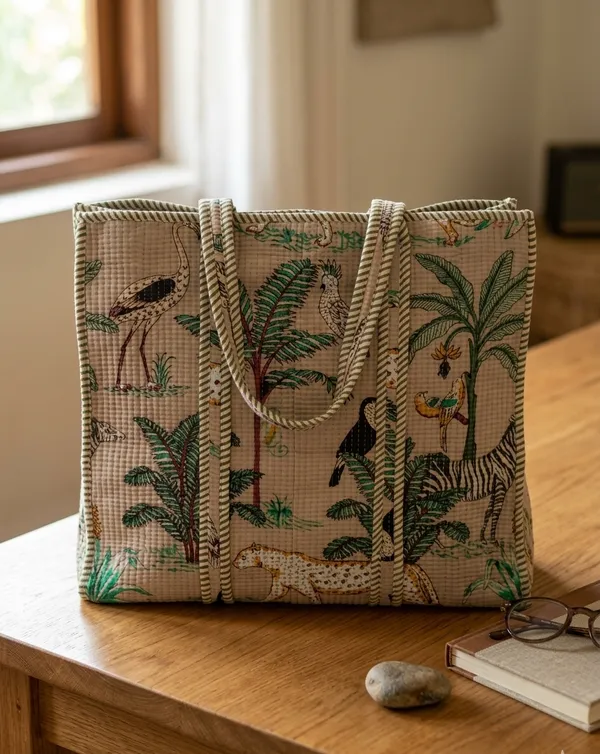 Beige_Jungle_Print_Cotton_Tote_Bags_Kantha_Pattern_For_Women